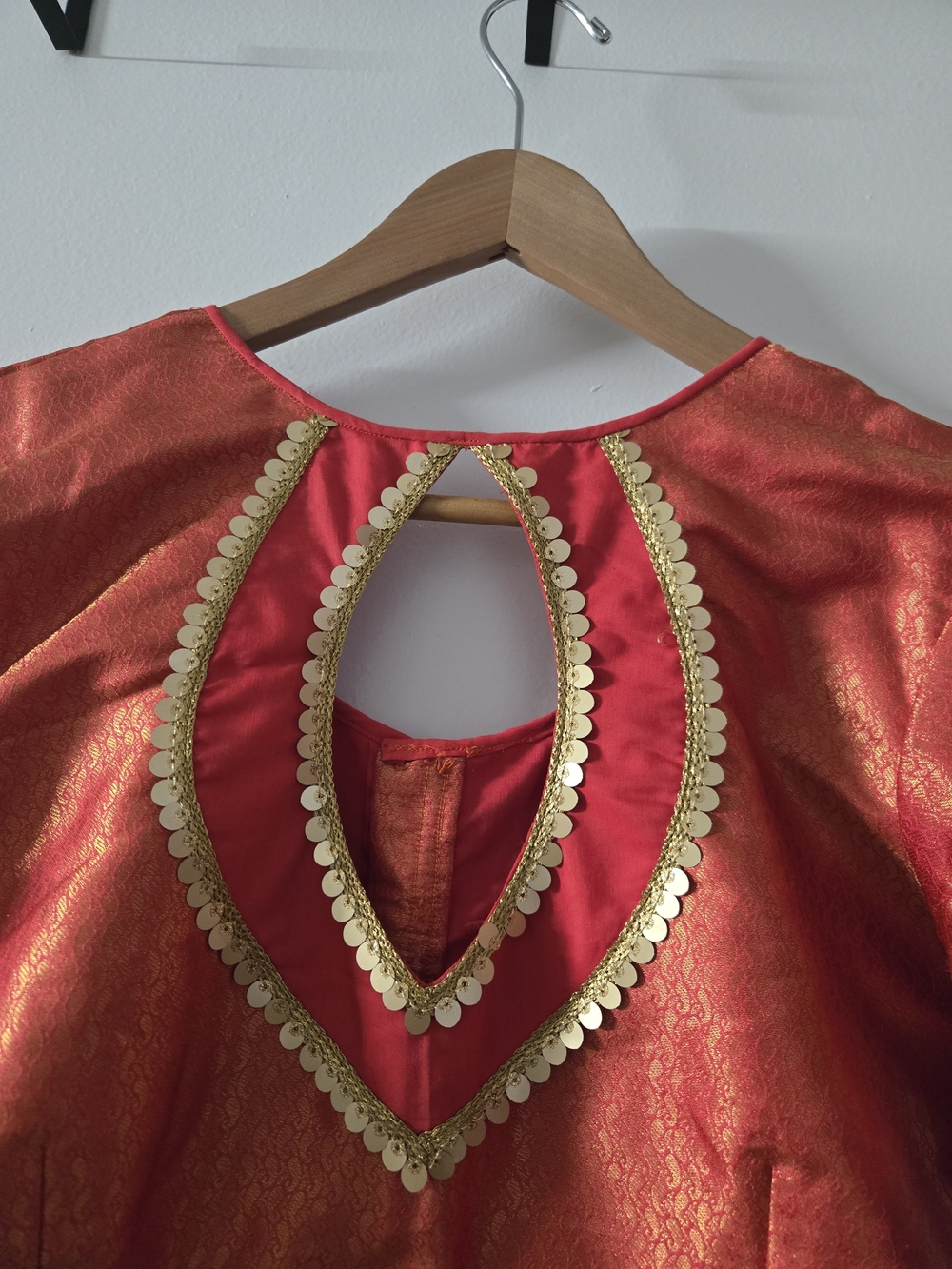 Red Gold Embellished Keyhole Tunic Top
